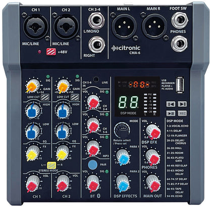 Citronic CMA-6 6-Channel Compact Mixer with Bluetooth, DSP & USB Record