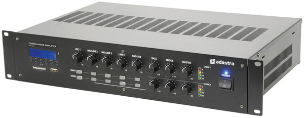 Adastra RM1202 2-Zone 100V Line Mixer Amplifier with Bluetooth, USB/SD & FM Tuner