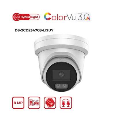 4MP Hikvision DS-2CD2347G3-LI2UY(2.8mm) Smart Hybrid Light w/ ColorVu Fixed Turret IP Camera Hikvision Hikvision  VoIP Supplies