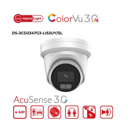 4MP Hikvision DS-2CD2347G3-LIS2UY/SL(2.8mm) Smart Hybrid Light w/ ColorVu Fixed Turret IP Camera Hikvision Hikvision  VoIP Supplies