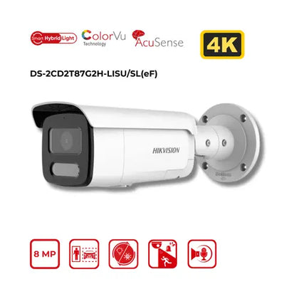 8 MP/4K Hikvision DS-2CD2T87G2H-LISU/SL(4mm)(eF) Smart Hybrid Light, ColorVu Fixed Bullet IP Camera Hikvision Hikvision  VoIP Supplies