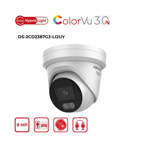 8MP Hikvision DS-2CD2387G3-LI2UY(2.8mm) Smart Hybrid Light w/ ColorVu Fixed Turret IP Camera Hikvision Hikvision  VoIP Supplies