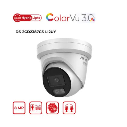 8MP Hikvision DS-2CD2387G3-LI2UY(4mm) Smart Hybrid Light w/ ColorVu Fixed Turret IP Camera Hikvision Hikvision  VoIP Supplies
