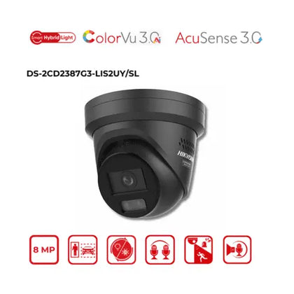 8MP Hikvision DS-2CD2387G3-LIS2UY/SL(2.8mm) Smart Hybrid Light w/ ColorVu Fixed Turret IP Cam Black Hikvision Hikvision  VoIP Supplies