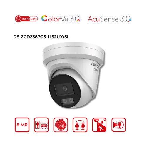 8MP Hikvision DS-2CD2387G3-LIS2UY/SL(2.8mm) Smart Hybrid Light with ColorVu Fixed Turret IP Camera Hikvision Hikvision  VoIP Supplies