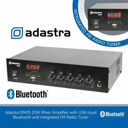 Adastra DM25 25W 100V/Low Impedance Mixer Amplifier with Bluetooth, USB & FM Tuner Adastra Commercial Audio  VoIP Supplies
