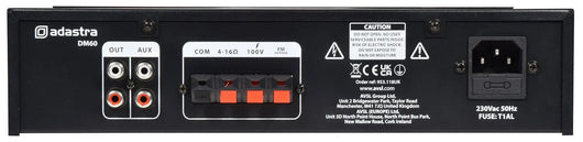 Adastra DM60 60W 100V / Low Impedance Mixer Amplifier with Bluetooth, USB & FM Tuner Adastra Adastra  VoIP Supplies