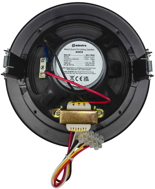 Adastra EC56V-B 5.25" 100V Black Ceiling Speaker Adastra Commercial Audio  VoIP Supplies