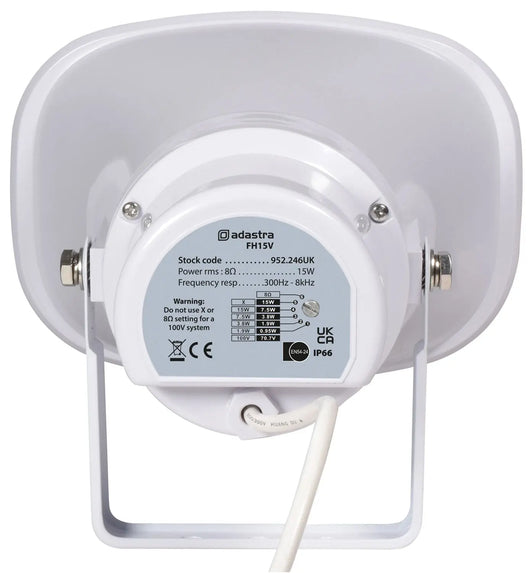 Adastra FH15V 15W EN54-24 Fire Rated Horn Speaker, IP66 Rated - 100V/8 Ohms Adastra Commercial Audio  VoIP Supplies