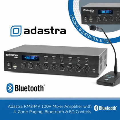 Adastra RM244V 100V Mixer Amplifier with 4-Zone Paging, Bluetooth & EQ Controls Adastra Commercial Audio  VoIP Supplies