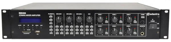Adastra RM406 6-Zone 100V Mixer Amplifier with Bluetooth and built-in media player Adastra Commercial Audio  VoIP Supplies