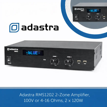 Adastra RMS1202 2-Zone Amplifier, 100V or 4-16 Ohms, 2 x 120W Adastra Commercial Audio  VoIP Supplies