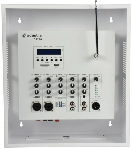 Adastra SA240 Secure Wall Mount Amplifier with Bluetooth, Media Player & Wireless UHF Microphone Adastra Commercial Audio  VoIP Supplies