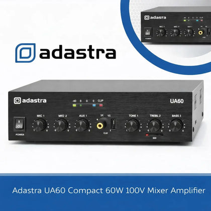 Adastra UA60 Compact 60W 100V Mixer Amplifier Adastra Commercial Audio  VoIP Supplies