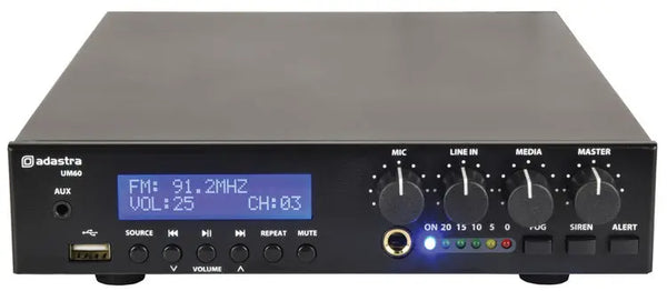 Adastra UM60 Compact 60W 100V Mixer Amplifier - FM Radio, USB Audio Player, BT Wireless Receiver Adastra Commercial Audio  VoIP Supplies