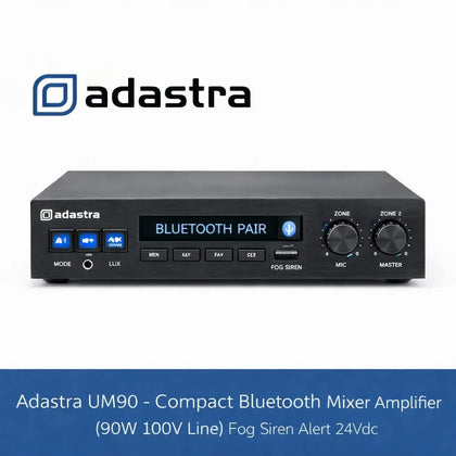Adastra UM90 - Compact Bluetooth Mixer Amplifier (90W 100V Line) Fog Siren Alert 24Vdc Adastra Commercial Audio  VoIP Supplies