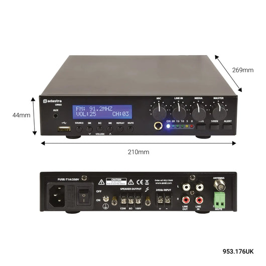 Adastra UM90 - Compact Bluetooth Mixer Amplifier (90W 100V Line) Fog Siren Alert 24Vdc - VoIP Supplies Adastra  