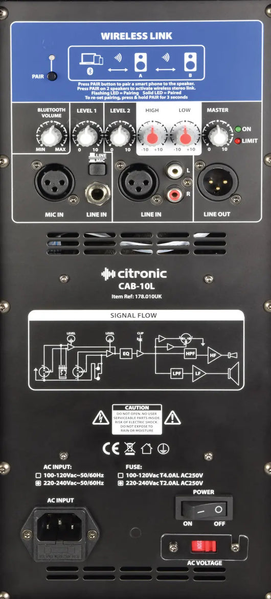 Citronic CAB-10L 10" 220W Active PA Speaker with Bluetooth Citronic Commercial Audio  VoIP Supplies