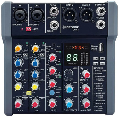 Citronic CMA-6 6-Channel Compact Mixer with Bluetooth, DSP & USB Record Citronic Commercial Audio  VoIP Supplies