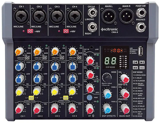 Citronic CMA-8 8-Channel Compact Mixer with Bluetooth, DSP & USB Record Citronic Commercial Audio  VoIP Supplies