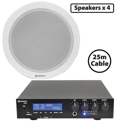 Compact 100V Ceiling Speaker Packages with Bluetooth & USB Adastra Commercial Audio  VoIP Supplies