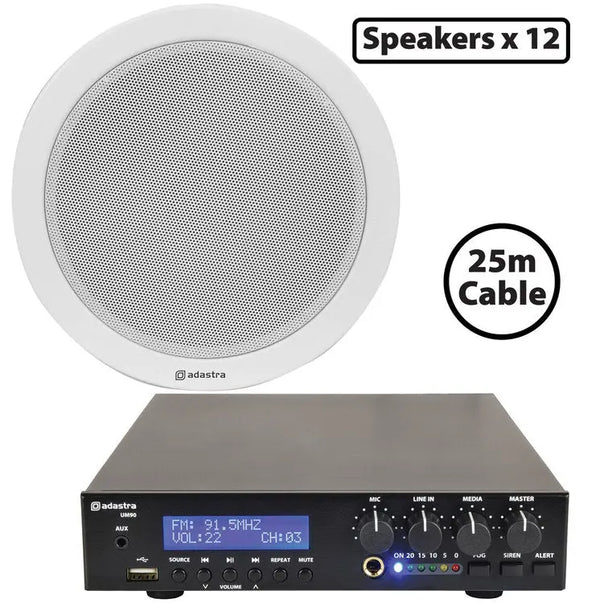 Compact 100V Ceiling Speaker Packages with Bluetooth & USB Adastra Commercial Audio  VoIP Supplies
