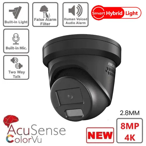 Hikvsion 8MP 4K DS-2CD2387G2H-LISU/SL Black Smart Hybrid Light with ColorVu Fixed Turret Hikvision Hikvision  VoIP Supplies