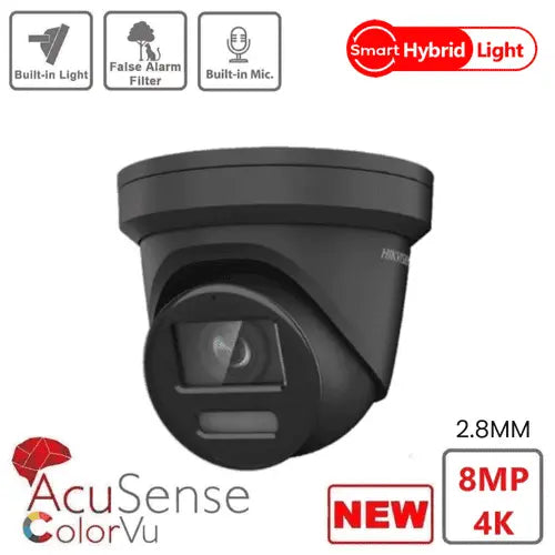Hikvision DS-2CD2387G2H-LIU/BLACK 8MP 4K Smart Hybrid ColorVu & IR Acusense Turret 2.8MM -BLACK Hikvision Hikvision  VoIP Supplies