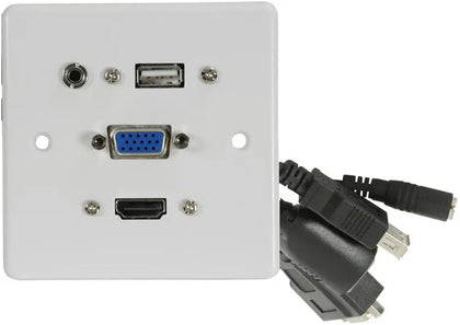 Multimedia Wallplate with 4K HDMI, VGA, USB and 3.5mm Audio Sockets - VoIP Supplies