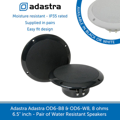 Adastra OD6-B8 & OD6-W8, 8 ohms 6.5 inch Pair of In-Ceiling Speakers IP35 - Black or White