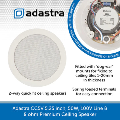 Adastra CC5V 2-Way Commercial In-Ceiling Speaker 100V/8ohm, 5.25
