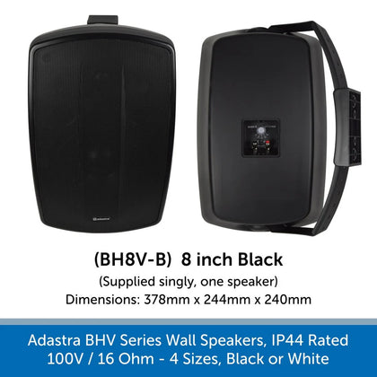 Adastra BHV Series Wall Mount Speakers - IP44 Weatherproof, 100V or 16 Ohm, Black or White