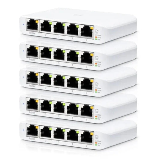 Ubiquiti UniFi USW Flex Mini 5-Port Layer 2 Gigabit Switch 5-Pack - EU Power Supply (USW-Flex-Mini-5) Ubiquiti Switches  VoIP Supplies